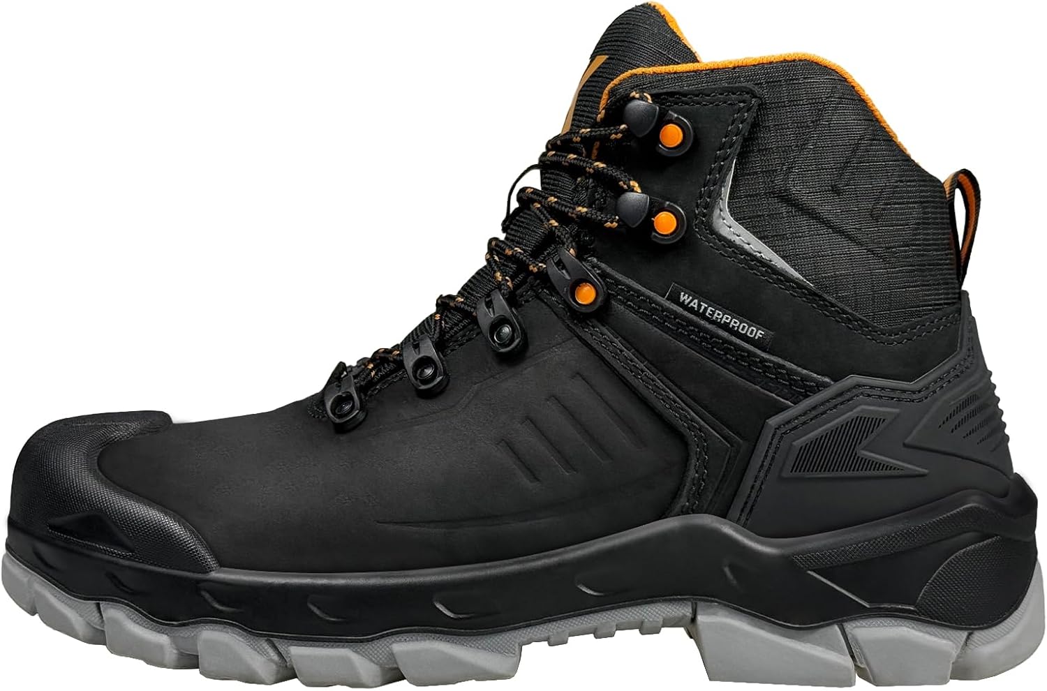 Composite Toe Boots - Waterproof Work Boots for Men, Genuine Leather Premium Nubuck, Puncture Proof, Oil Slip Resistant Rubber Outsole Safety Construction Shoes, EH, Breathable Lining