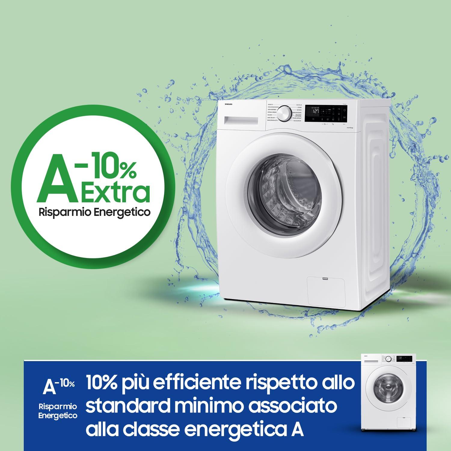 Samsung Lavatrice Crystal Clean Wifi WW11DG5B25TE/ET Libera installazione, 11 Kg, 1400 RPM, Ecobubble, Vapore, Carica Frontale, 60l x 85h x 55p cm