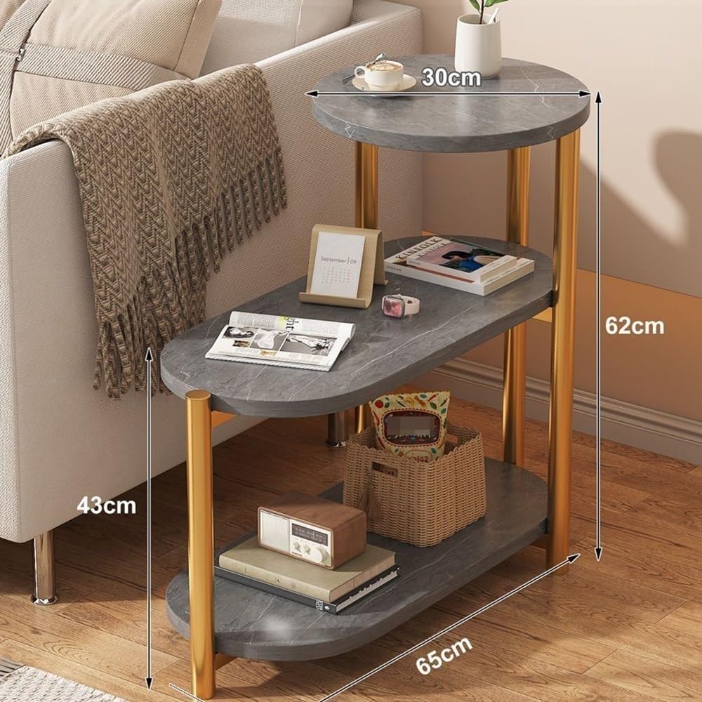 Stolik końcowy 3-poziomowy stolik nocny ze sztucznego marmuru - stylowa szara sofa stolik pomocniczy mały prostokątny stolik kawowy elegancki stolik nocny do salonu i sypialni