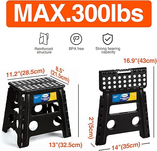 Miniatura 4 de Korpai Taburete plegable de 13" para adultos y niños con capacidad para hasta 300 lb, antideslizante con mango portátil, de plástico compacto para