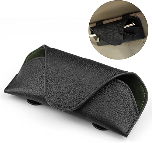 Miniatura 9 de Soporte para lentes de sol para visera de automóvil, clip de cuero para lentes de automóvil, accesorios para visera, soporte para lentes, 01-Negro