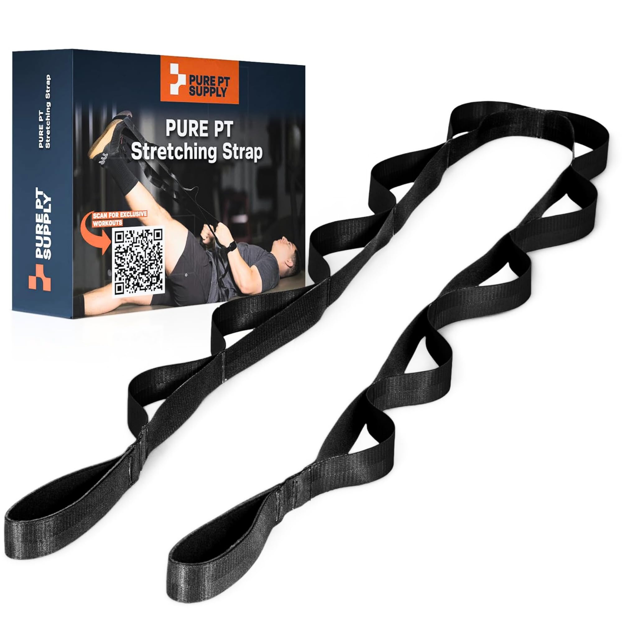 Pure PT Stretching Strap – Physical Therapist-Approved yoga straps for stretching | Premium Stretch Strap with 10 Loops for Yoga, Rehab, Injury Recovery & Flexibility, Expert Workouts Included