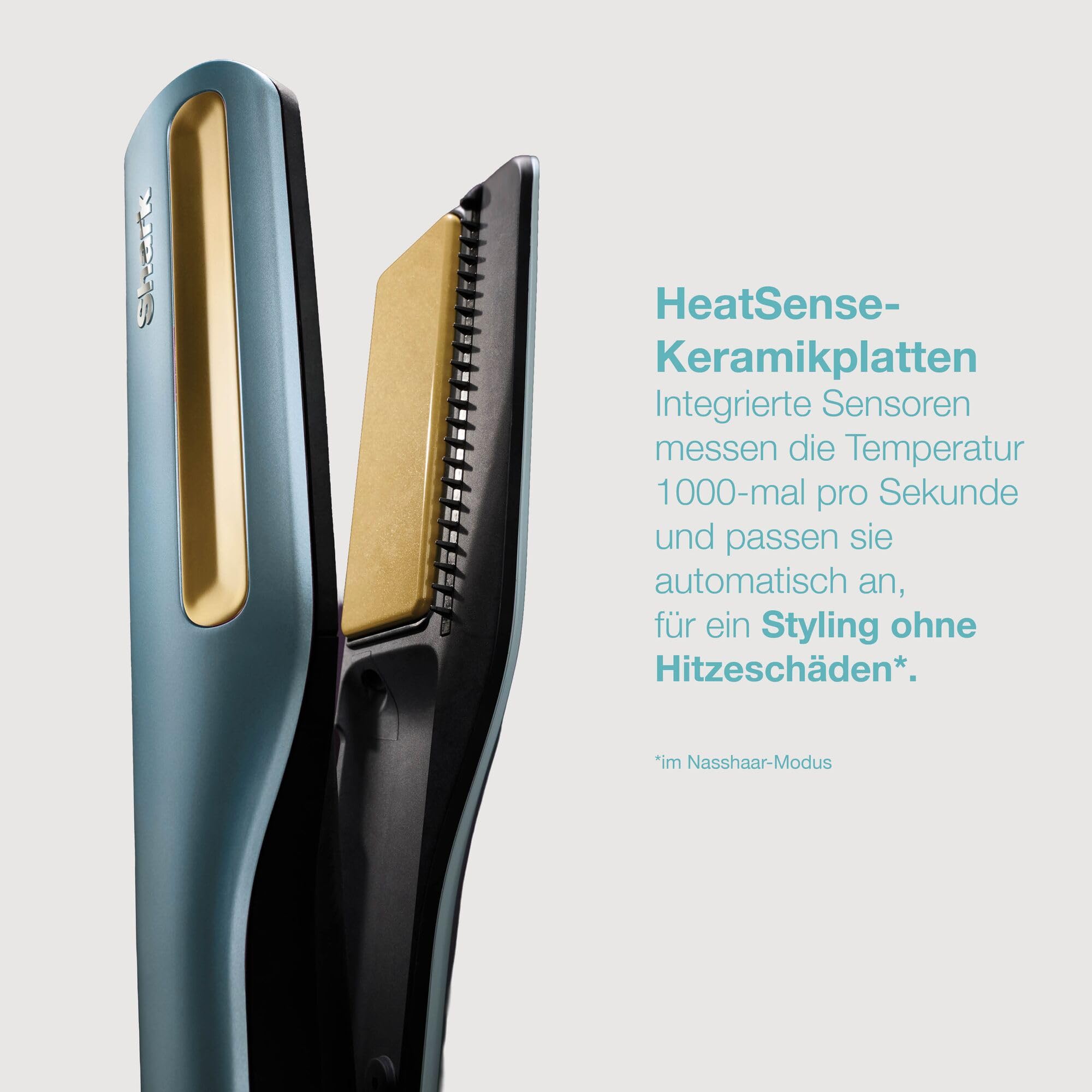 Shark SilkiPro Straight Glätteisen + Haartrockner in einem mit hitzebeständiger Aufbewahrungsbox – Turquoise Wave [HT401EUBL]