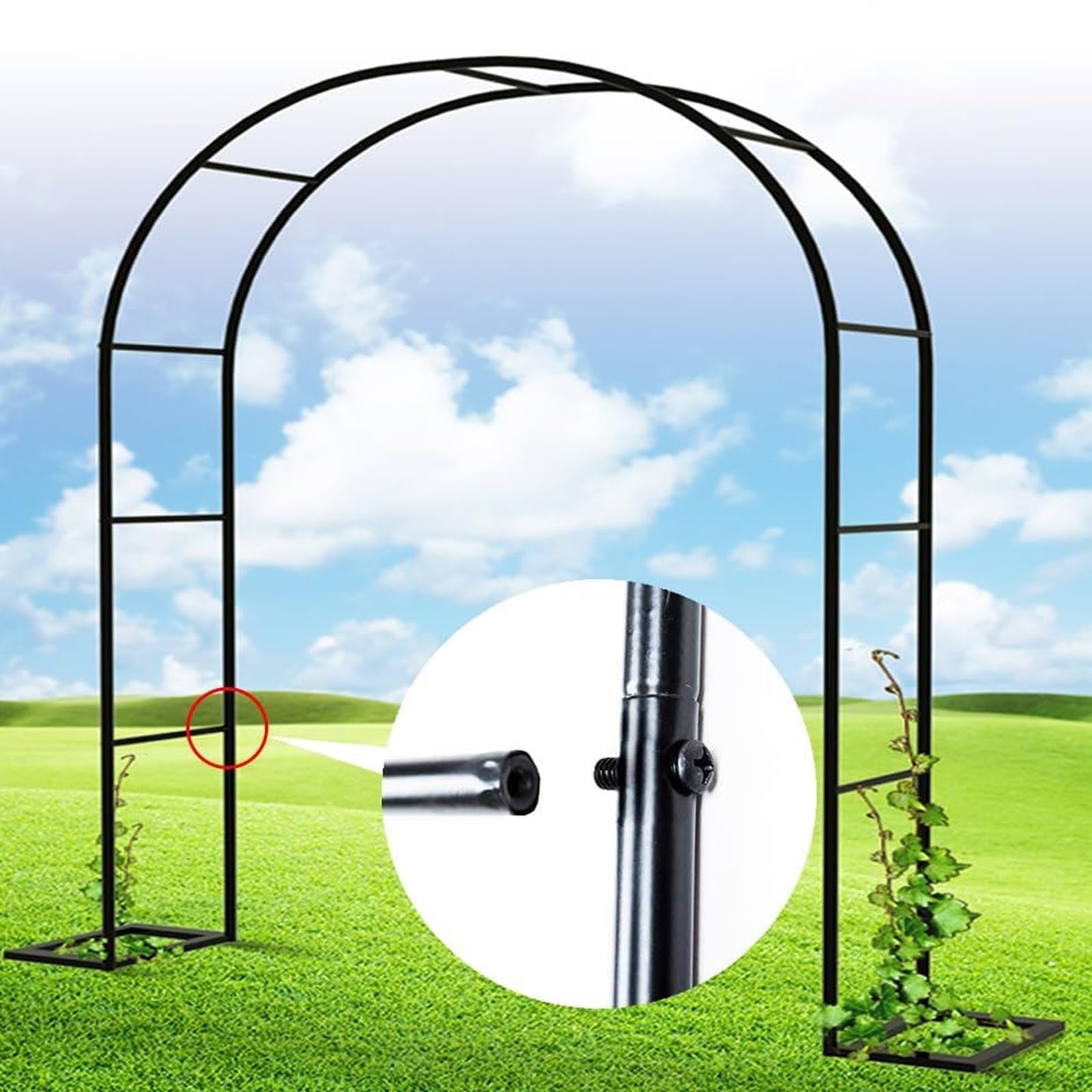 Ogród Pergola Łuk, Żelazna krata do roślin pnących - metalowy łuk ogrodowy na róże i pnącze - wytrzymała czarna pergola wodoodporna i wielofunkcyjna -