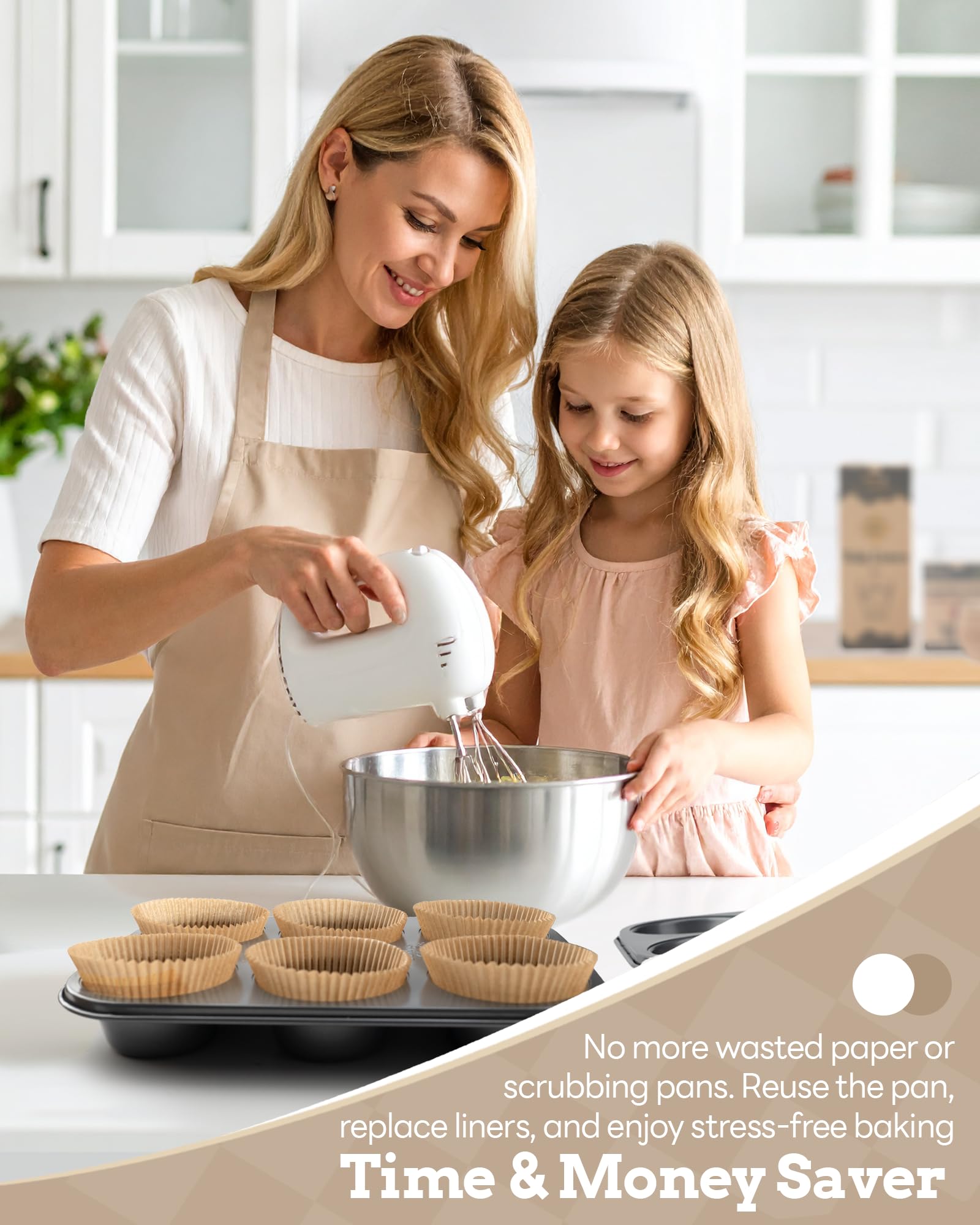 Paquete de 2 moldes para magdalenas jumbo para hornear, molde extra grande para cupcakes incluye 50 forros naturales para cupcakes, molde antiadherente para 6 tazas, juego de moldes para hornear 5