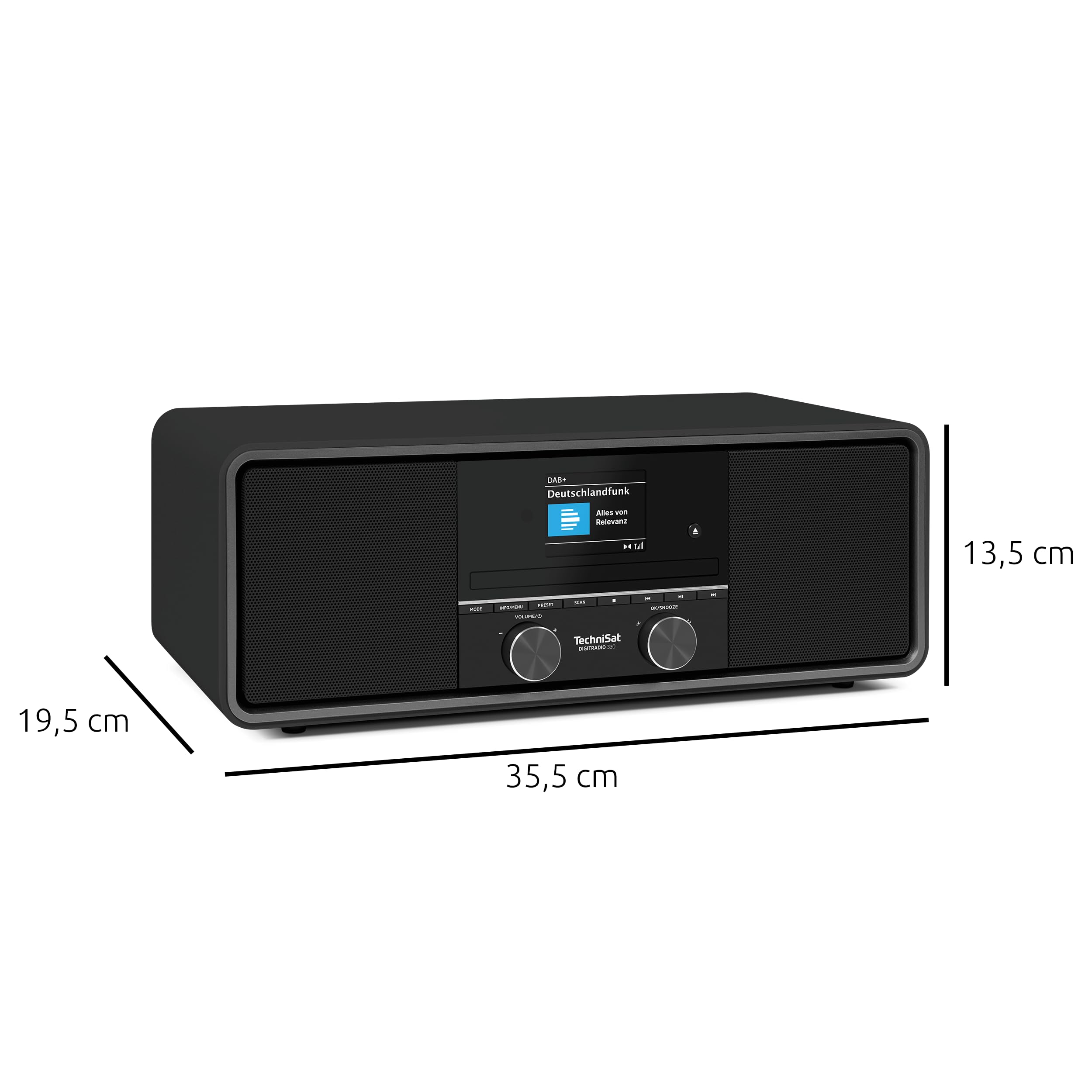 TechniSat DIGITRADIO 330 – radio stereo DAB+ FM z odtwarzaczem CD (Bluetooth 5.3, odtwarzanie MP3 z USB i funkcja ładowania, kolorowy wyświetlacz 2,4", budzik radiowy, pilot) czarne