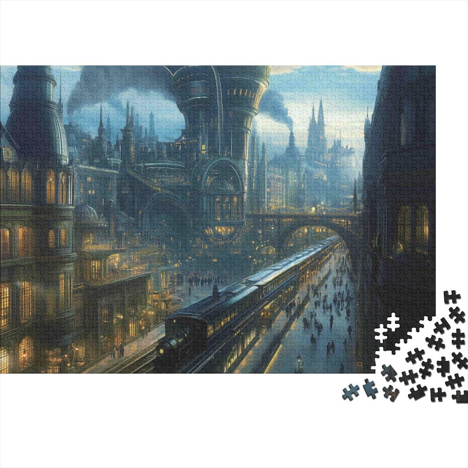 Fantasy City 1000 Pieces Jigsaw Puzzle Adult Paper Brain Training Fantasy Town Puzzle Home Wall Decor 70x50cm/1000pcs