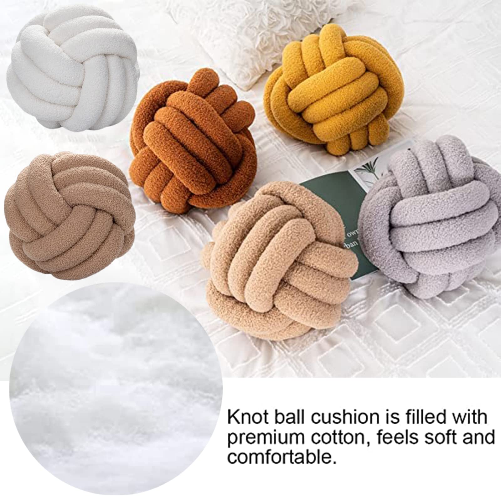Fleece Knoop Kussen Bal Boucle Kussens Lamswol Knoop Bal Kussen Decoratieve Geknoopt Pluche Kussen Kussen voor Slaapkamer Sofa Couch (Caramel 22cm/8.6in