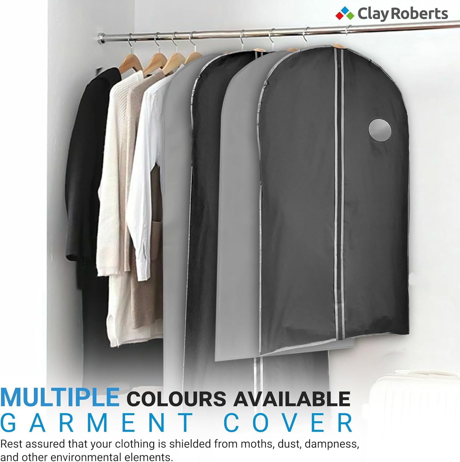 Short Garment Bag, Grey Dress Cover, 6 Pack, 60cm x 100cm, Clothing Storage Bags, Travel, Weddings, Suits, Dresses - Image 2