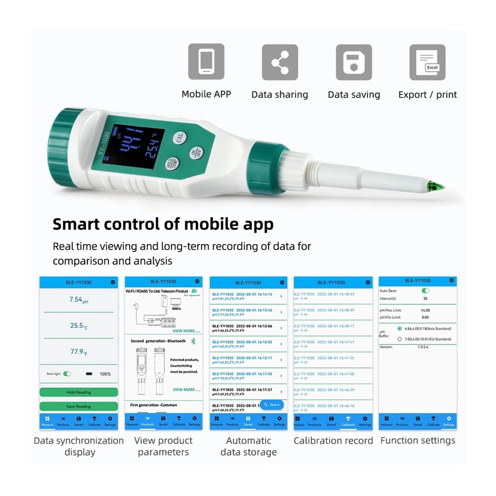 Humidimètre, Testeur de pH Alimentaire numérique Bluetooth 0,00 à 14, capteur Haute précision, testeur d'acidité intellint for Le brassa, froma, la Viande et Mise en Conserve Fruits