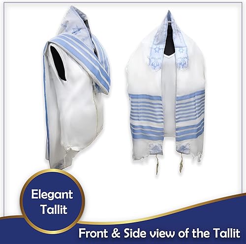 Miniatura 2 de Chal de oración tallit de tamaño completo, certificado Kosher, bendición en el cuello. Diseño y fabricado en Israel.