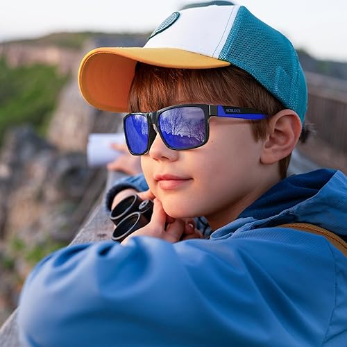 Miniatura 7 de Lentes de sol polarizados para niños, marco irrompible de TPEE con correa ajustable para niños y niñas de 6 a 12 años