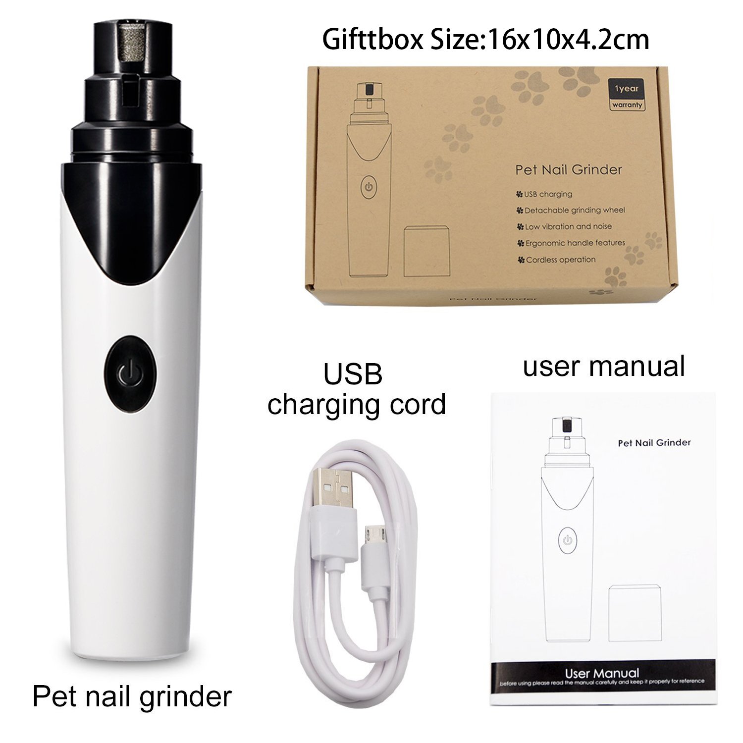 PETCUTE Lime pour Chien Coupe-Ongles électrique pour Chien Affiloir à Ongles Broyeur d'Ongle Rechargeable pour Chien