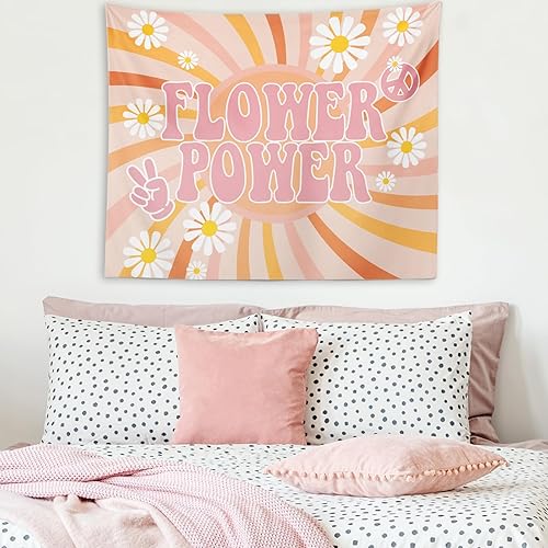 Miniatura 4 de OXW Groovy Classroom - Tapiz hippie retro de los años 70 para colgar en la pared, decoración de pared de arte hippy, letrero de paz con margaritas,