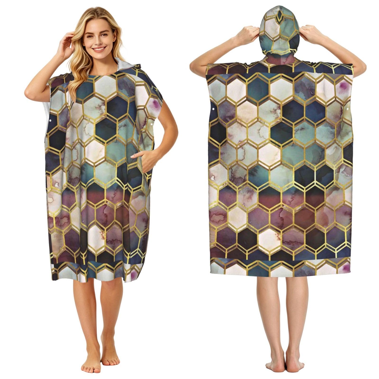 Poadnly Rugged Marble, Adult Hooded Beach Towel 90 x 110 cm,Changing Bath Robe, Surf Poncho Towel For Women Men