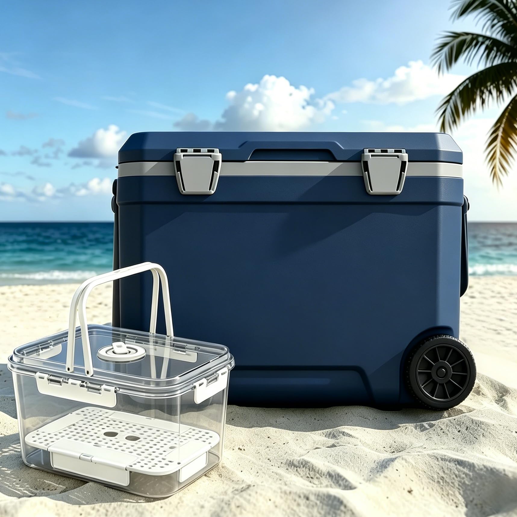 WISD 45L Kühlbox mit Rollen und Griff – Große Camping Kühlbox mit Metallverschlüssen & Ablaufstopfen – Robuste Passive Kühlbox für Picknick, Angeln & Outdoor
