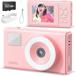 デジタルカメラ、CIMELR UHD 4K キッズカメラ4400万画素 1080P動画撮影コンパクトカメラ 2.4インチ 充電式 16倍デジタルズーム、オートフォーカスと3スピードフィルライト初心者向けクリスマスポケットカメラ子供用誕生日 軽量 携帯便利 32gカード日本語説明書付属 ピンク
