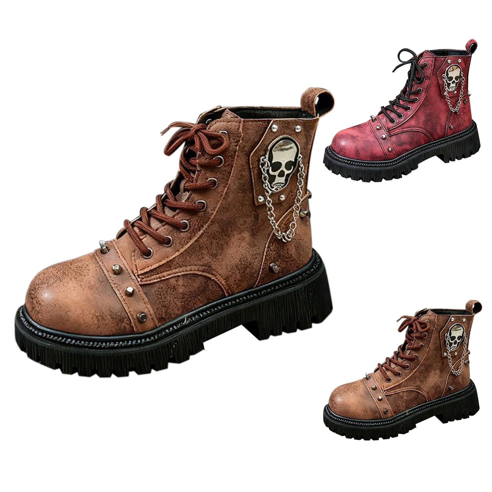 Generisch Botines de piel para mujer, con cordones, con plataforma, estilo