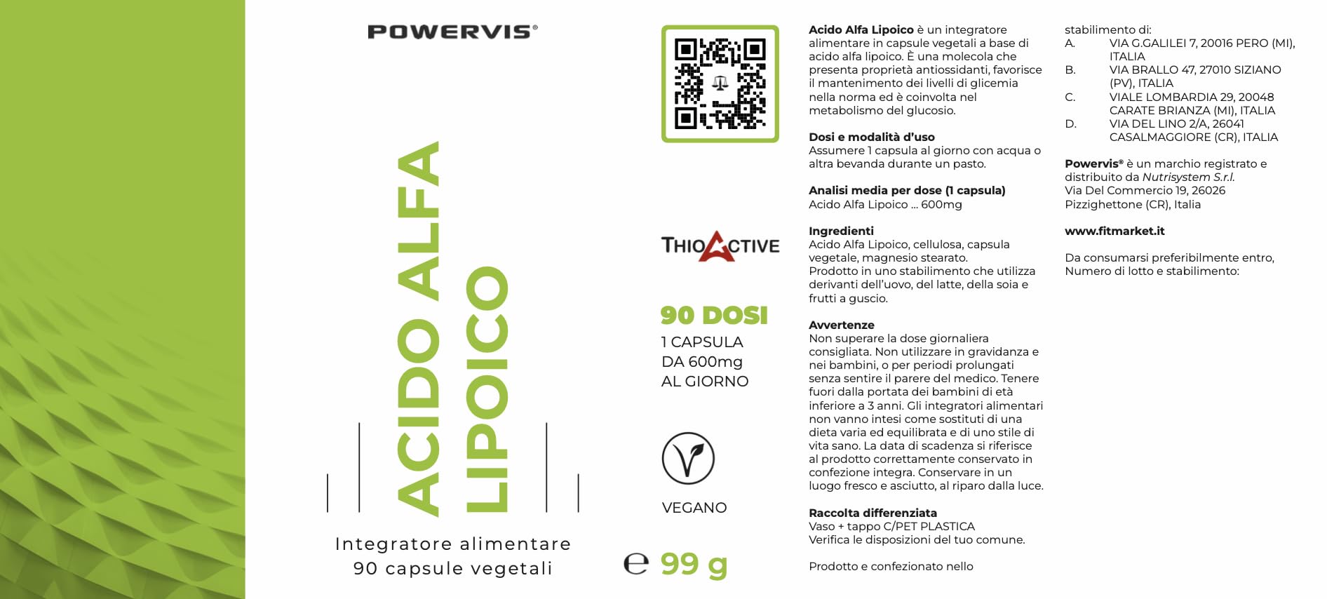 Acido Alfa Lipoico Certificato ThioActive® - 600mg - 90 capsule (scorta di 3 mesi) - Dosaggio elevato - Vegan