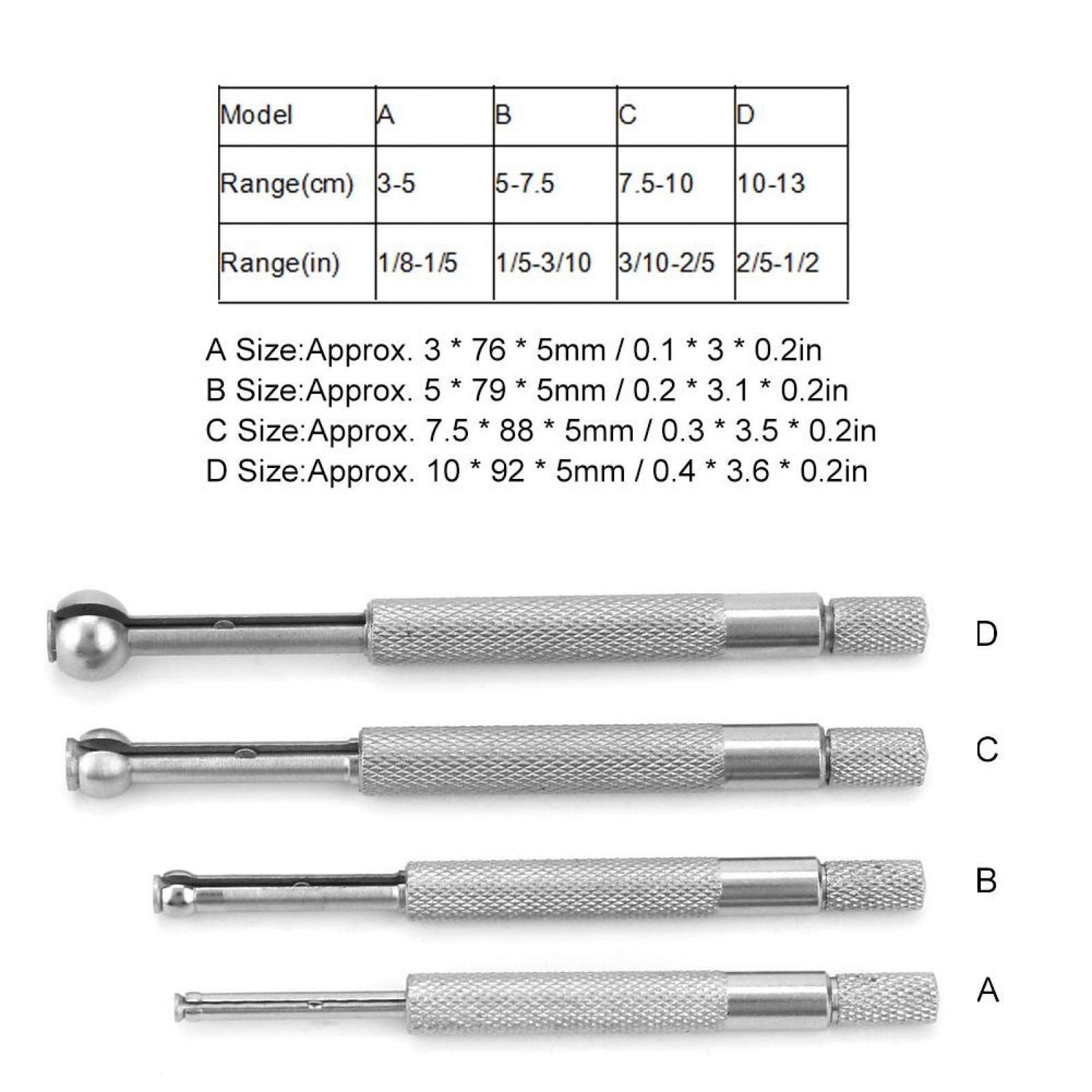 4Pièces Jauge d'alésage de trou télescopique, Jeu de jauges à petit trou, Type de bille réglable Acier au manganèse 3-13mm pour la mesure de petits trous, fentes et rainures