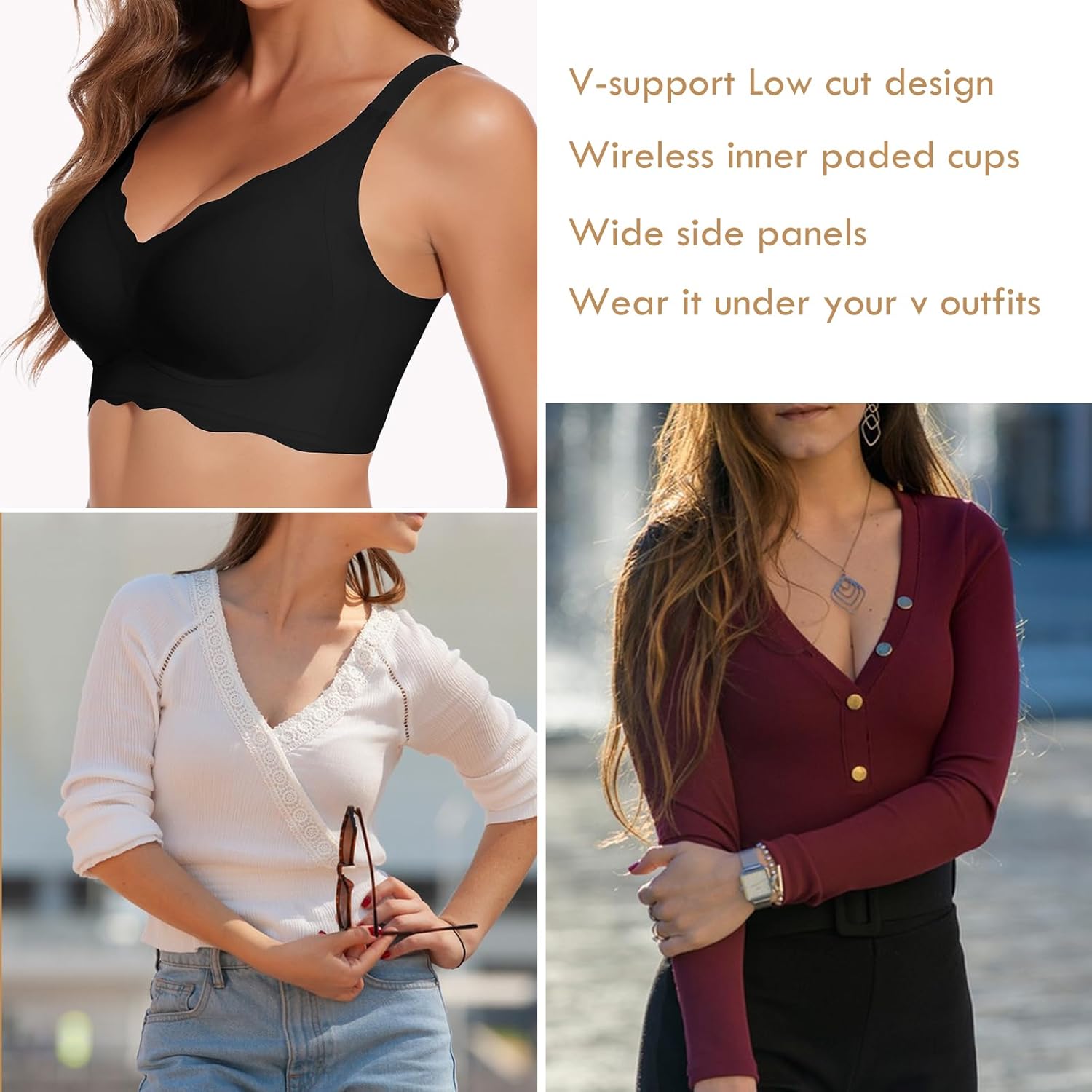 JOYSHAPER Bras for Women Wireless Padded Bra Bralettes Support Back Smoothing Bras