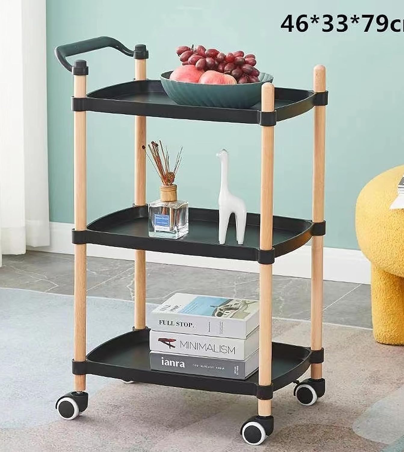 Carrito rodante de 3 niveles con ruedas, para cocina, manualidades, almacenamiento de arte, color negro