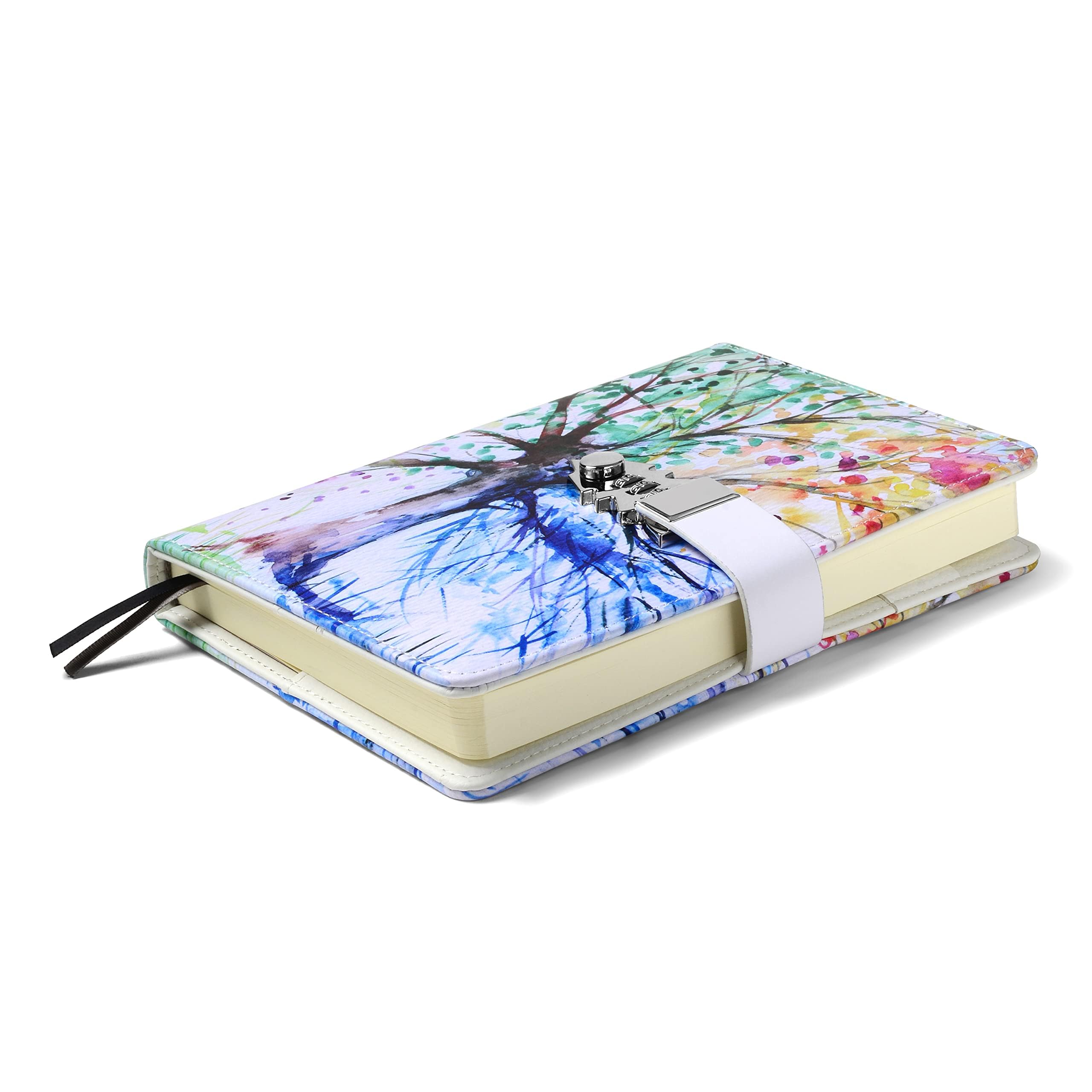 ZXHQ Journal Intime avec Code 21 x 15,5 cm – 224 pages, Carnet Secret pour Fille et Femme, Couverture en cuir PU, Motifs Élégants, Idéal pour Écriture Privée et Cadeau-Arbre des Saisons
