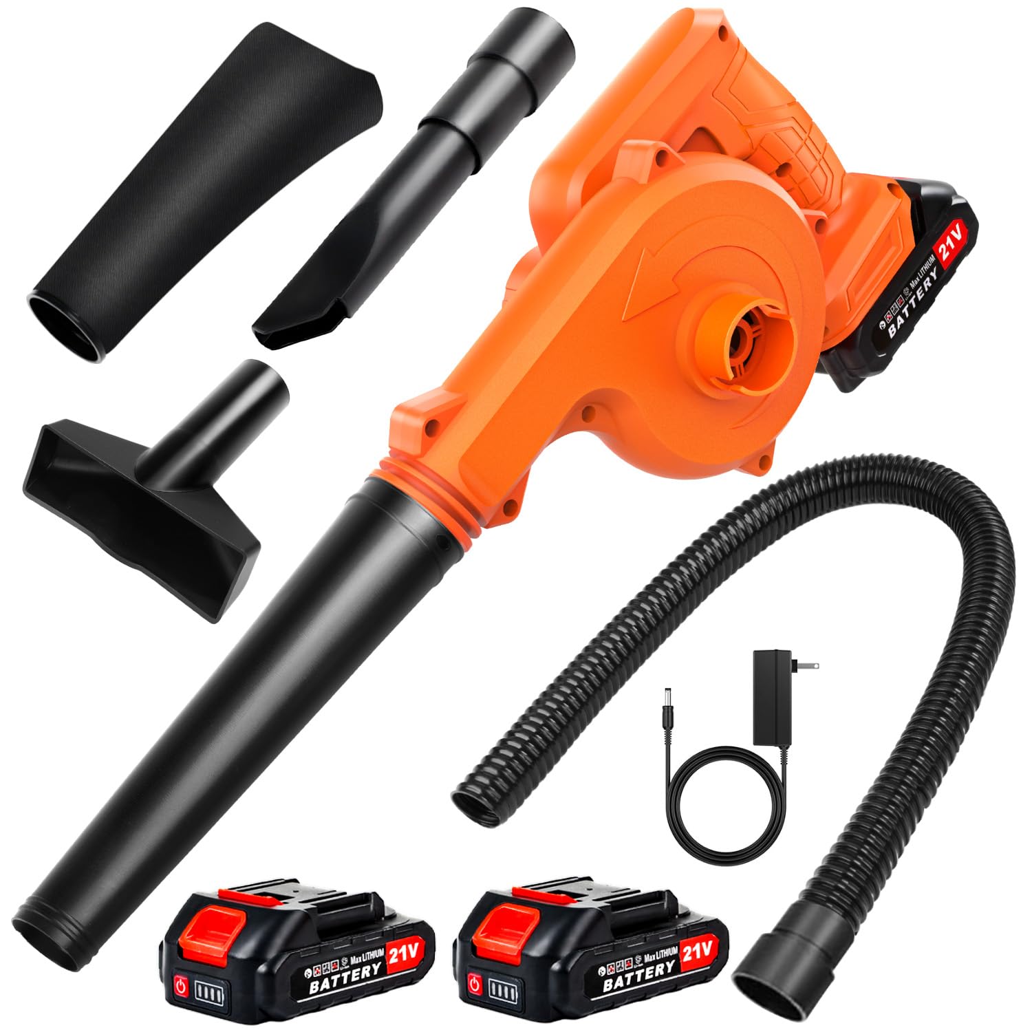 Mini Souffleur Aspirateur de Feuilles sans Fil Leger Souffleur Electrique à Batterie 4.0Ah Aspirateur a Main Portable avec 4 Buses pour Voitures Jardin Maison Ordinateur Animale