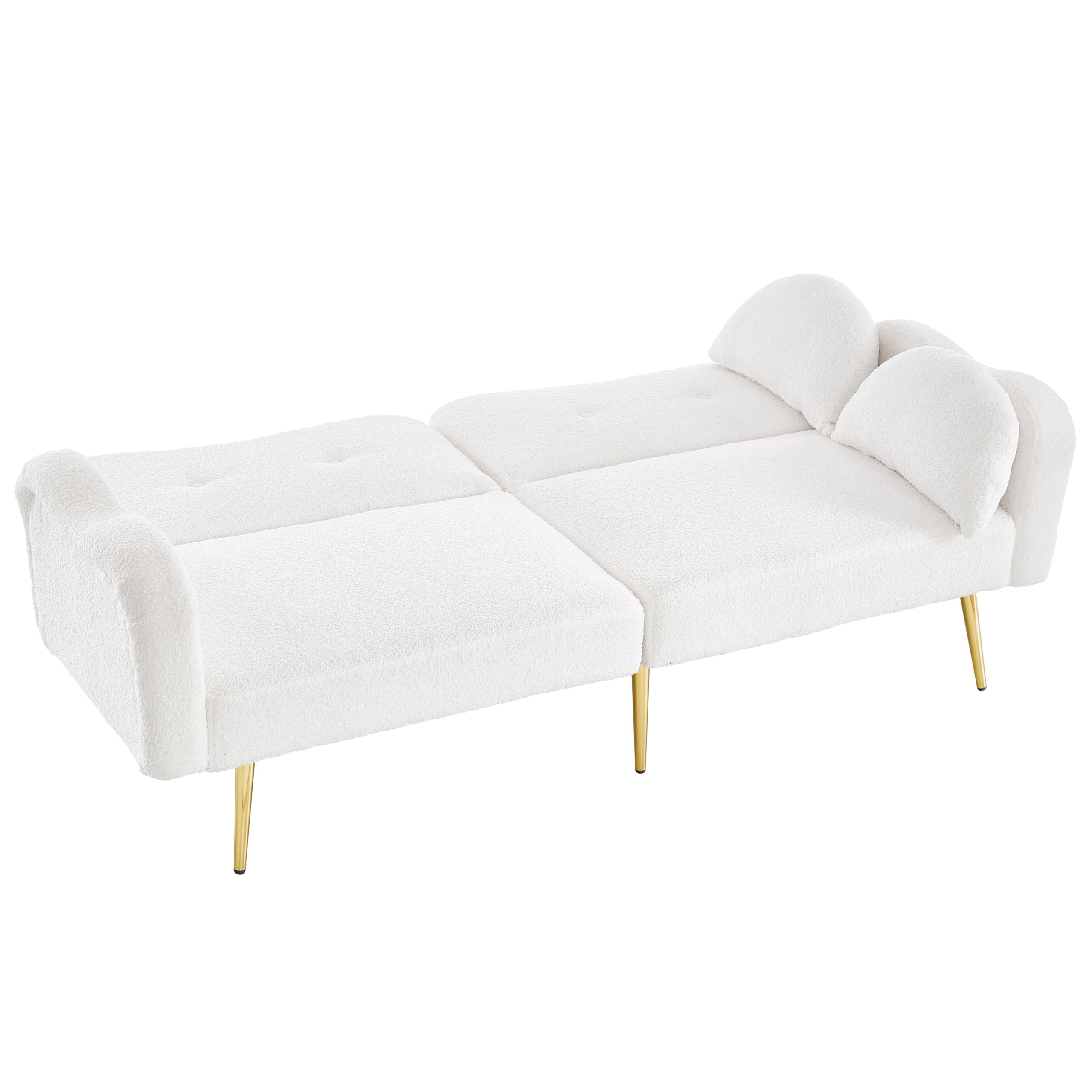 Divano letto a 2 posti, moderno divano a due posti con schienale regolabile, piedini in metallo dorato, funzione letto integrata, mobile multifunzione 2 in 1, bianco
