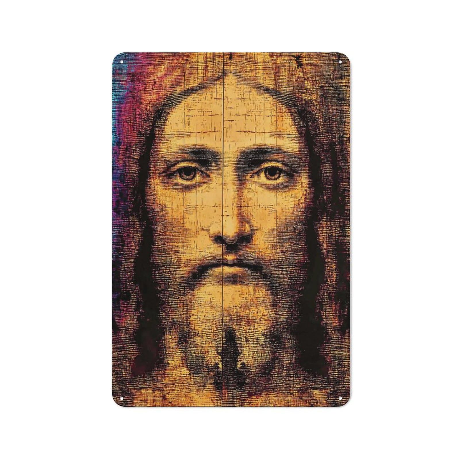 Junmoney Divine Portrait A Mystical Face Industrial Decorative Metal Plaque 30X20cm Featuring Urban Room Decor For Flat, Bar, Studio Or Gallery Wall