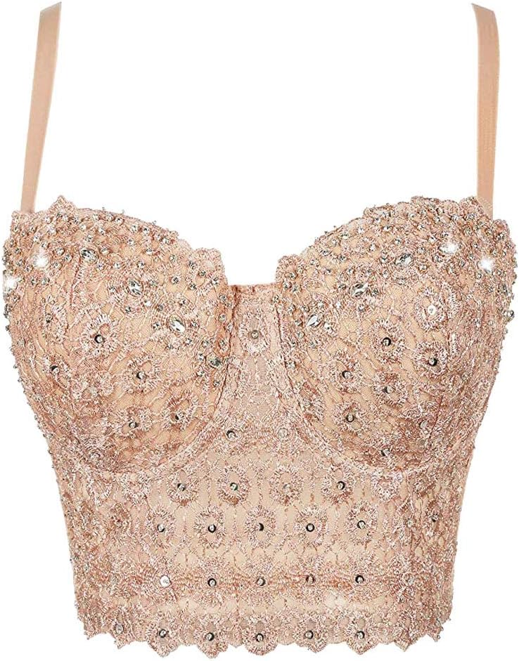 VEENDEO Women's Lace Bustier Corset Wedding Party Crop Top Bra Vest