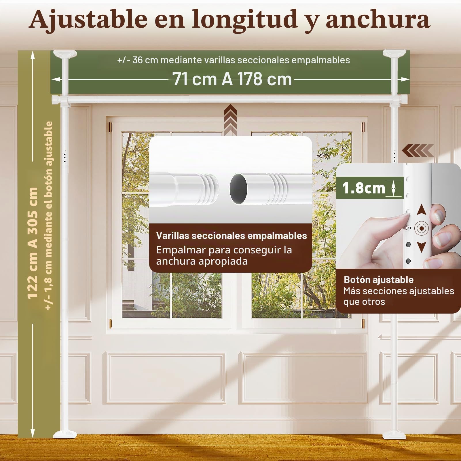 Yeabett Barra de Cortina Divisora de Habitación - Sin Perforación Divisores de Habitación de Partición 122-305cm(A) 70-177cm(An) Ajustable, Separador de Espacio de Partición de Servicio Pesado