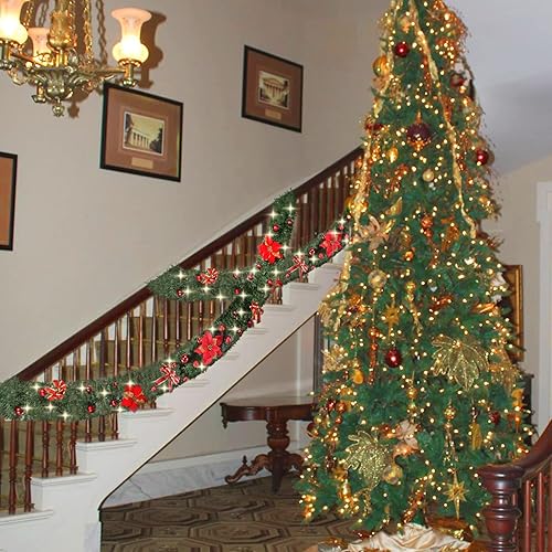 Miniatura 6 de Giveble Guirnalda de Navidad de 9 pies con luces guirnalda de Navidad para manto 50 guirnaldas de Navidad preiluminadas decoración de Navidad roja y
