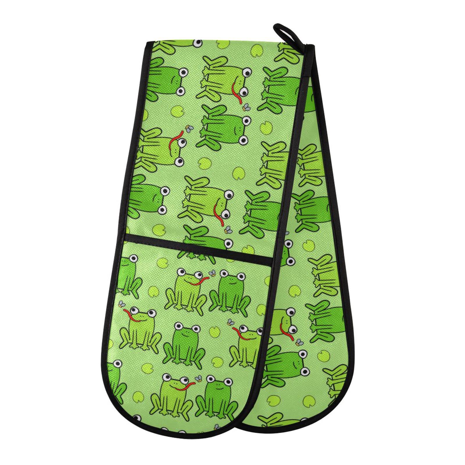 Youjuner Colour 38 Double Oven Glove Green Frog Pattern Heat Resistant Double Ovens Mitt Modern Cooking Gloves Potholders