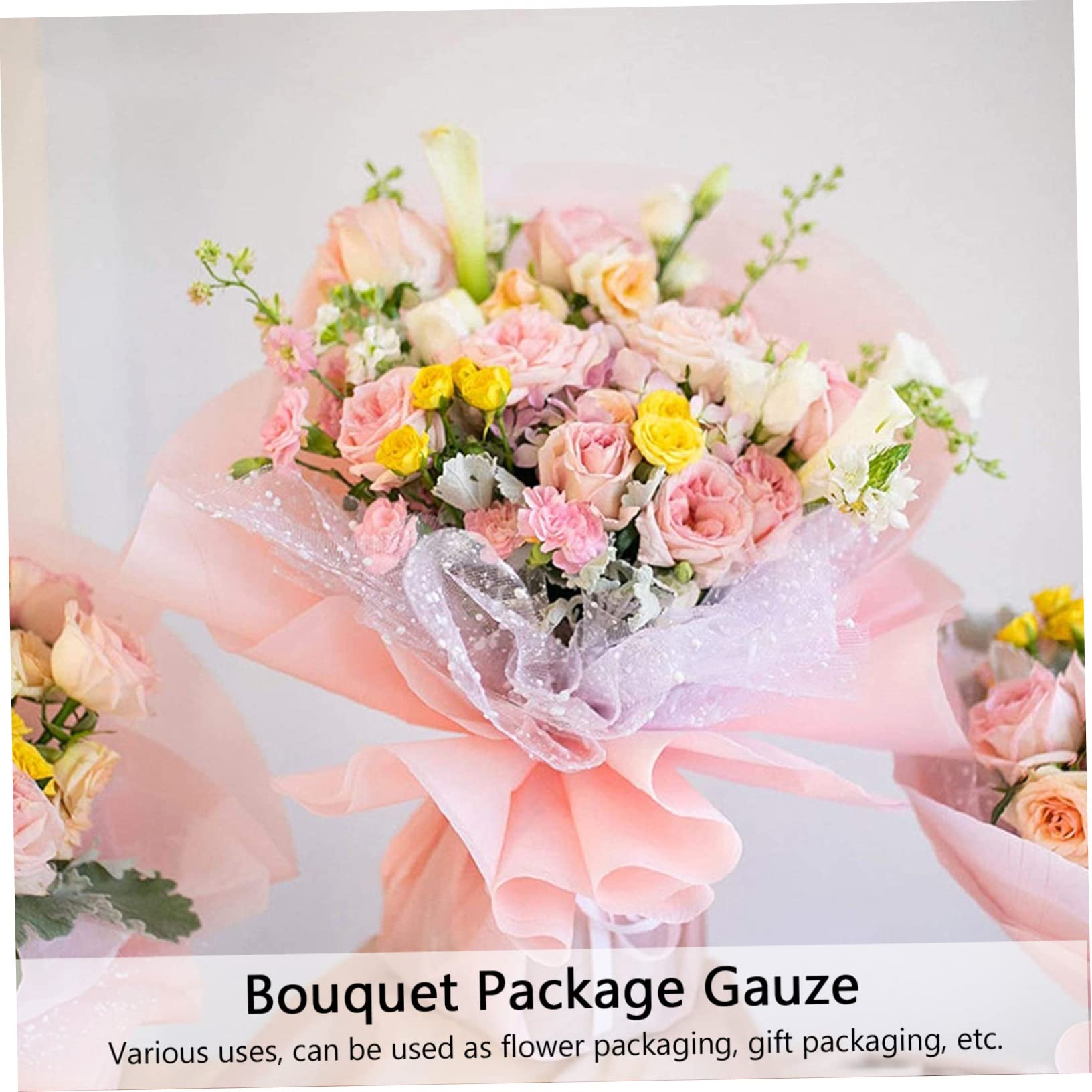 4rouleaux Décoratif Tulle Pour Bouquet De Élégant Avec Motif De Neigeuses Pour Décorations De Et