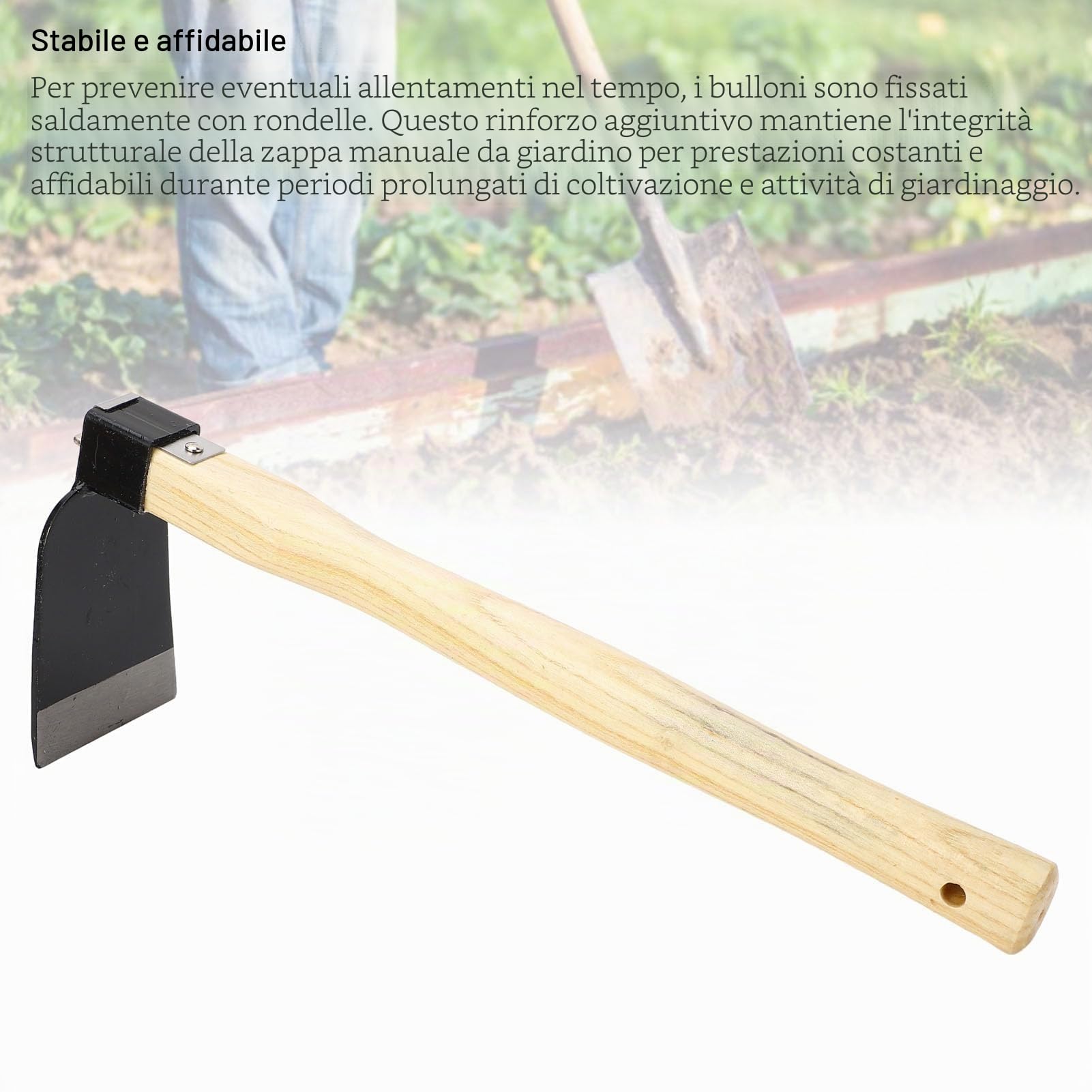 Zappa Giardino Portatile con Manico in Legno - Strumento da Giardinaggio per Scavo, Piantare e Diserbo