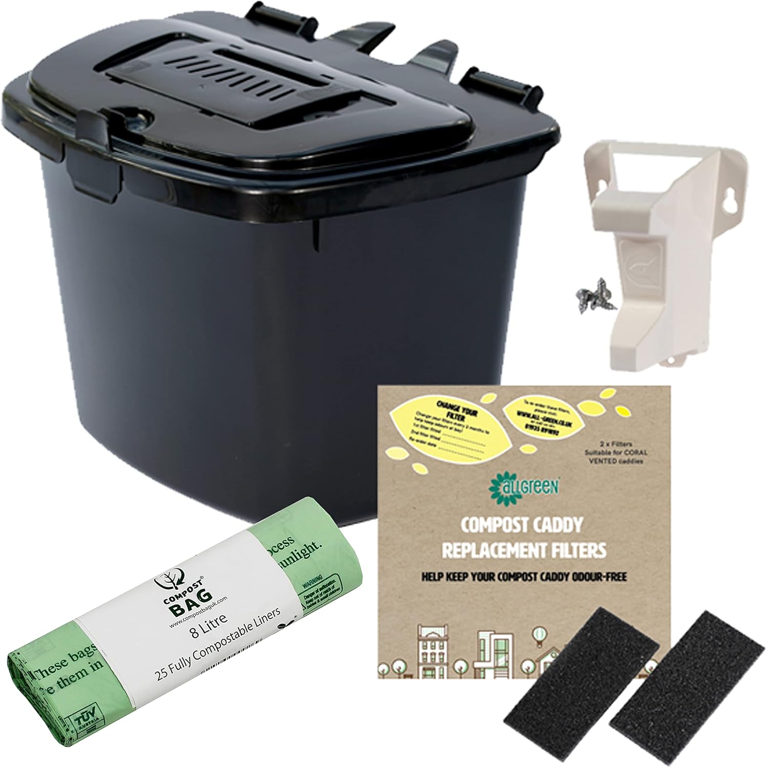 Black 7L Kitchen Compost Caddy Food Bin (7 Litre) with Door/Wall ...