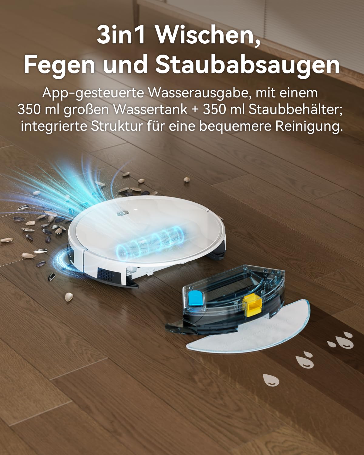 Tesvor Saugroboter mit Wischfunktion - M2 Staubsauger Roboter,6000Pa Starke Saugkraft Roboterstaubsauger,Selbstaufladend,WLAN, 5100 mAh +180 Min.Laufzeit Ideal für Tierhaare,Teppich,Hartboden.