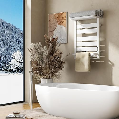 Miniatura 7 de LALAHOO Calentador de toallas, 6 barras de montaje en pared, calentadores de toallas para baño con 2 modos de calefacción, calentador de toallas