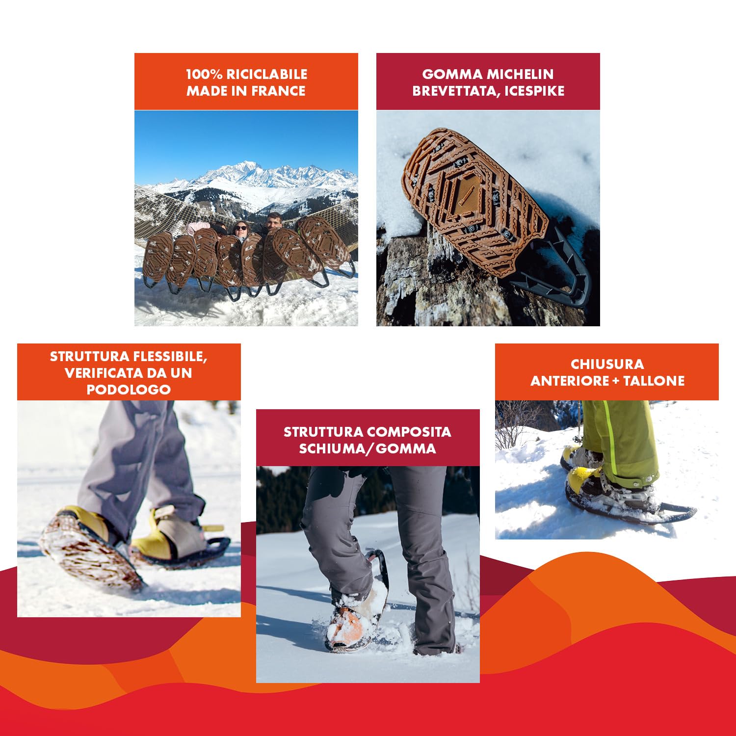 EVVO - TOREE - Racchetta da Neve Made in France con Suola Cloutées Michelin® Biosourced90®, Attacchi Regolabili, per Uomo e Donna con Borsa Trasporto Inclusa, Adatta a Tutti i Terreni