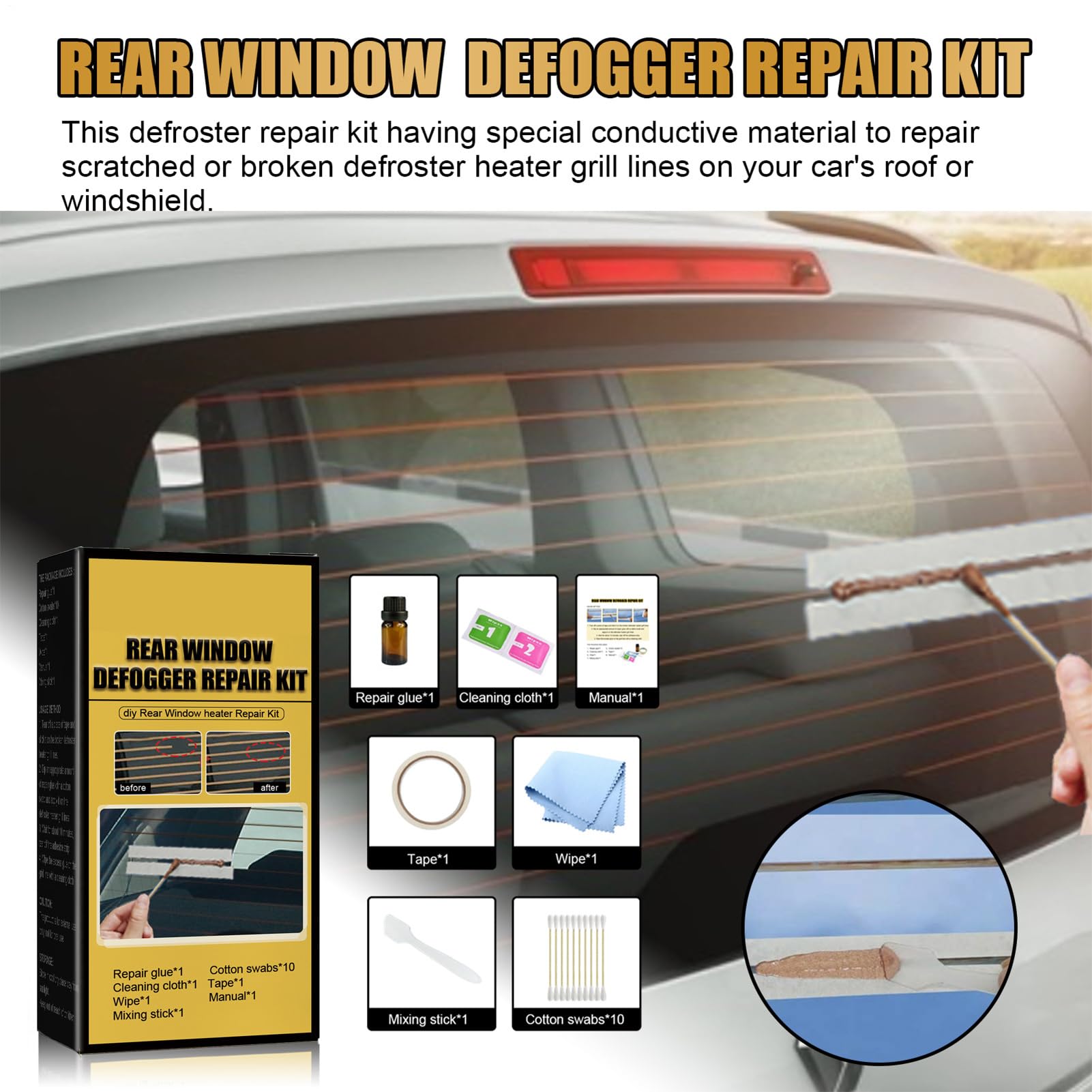 Kit di Riparazione per sbrinatore lunotto Posteriore Auto, Kit per Riparare rotti riscaldatori griglia riscaldata conduttiva Set per e Linee