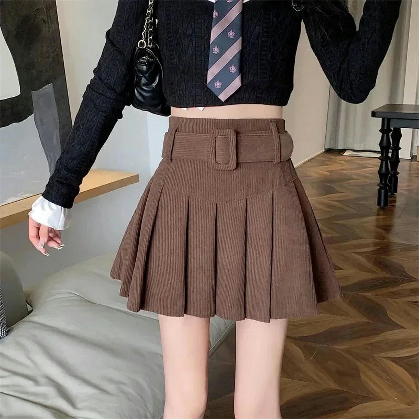 Spódnica mini sztruksowa plisowana damska wysoka talia styl preppy wąska krótka spódniczka jesień zima spódnice damskie