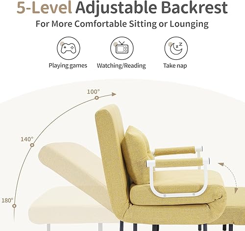 Miniatura 5 de Silla cama convertible, silla cama 3 en 1 con almohada y respaldo ajustable de 3 posiciones, sofá cama multifuncional de tres pliegues para una sola