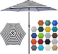 Blissun 7.5 FT Patio Umbrella with Push Button Tilt Crank - UV Protected, Vented Outdoor Yard Market Shade (Black & White)