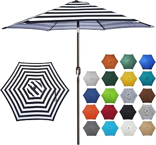 Blissun 7.5 FT Patio Umbrella with Push Button Tilt Crank - UV Protected, Vented Outdoor Yard Market Shade (Black & White)