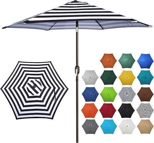 Blissun - Sombrilla de patio de 7.5 pies, sombrilla de jardín, sombrilla de mercado para exteriores con botón de inclinación y manivela (negro y