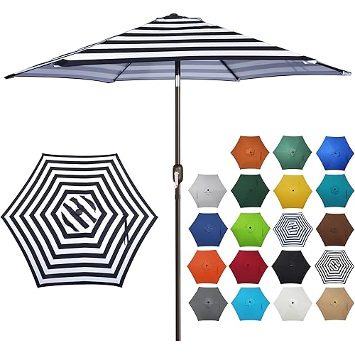 Blissun 7.5 ft Patio Umbrella, Yard Umbrella, Outdoor Market Umbrella with Push Button Tilt Crank (Black&White)