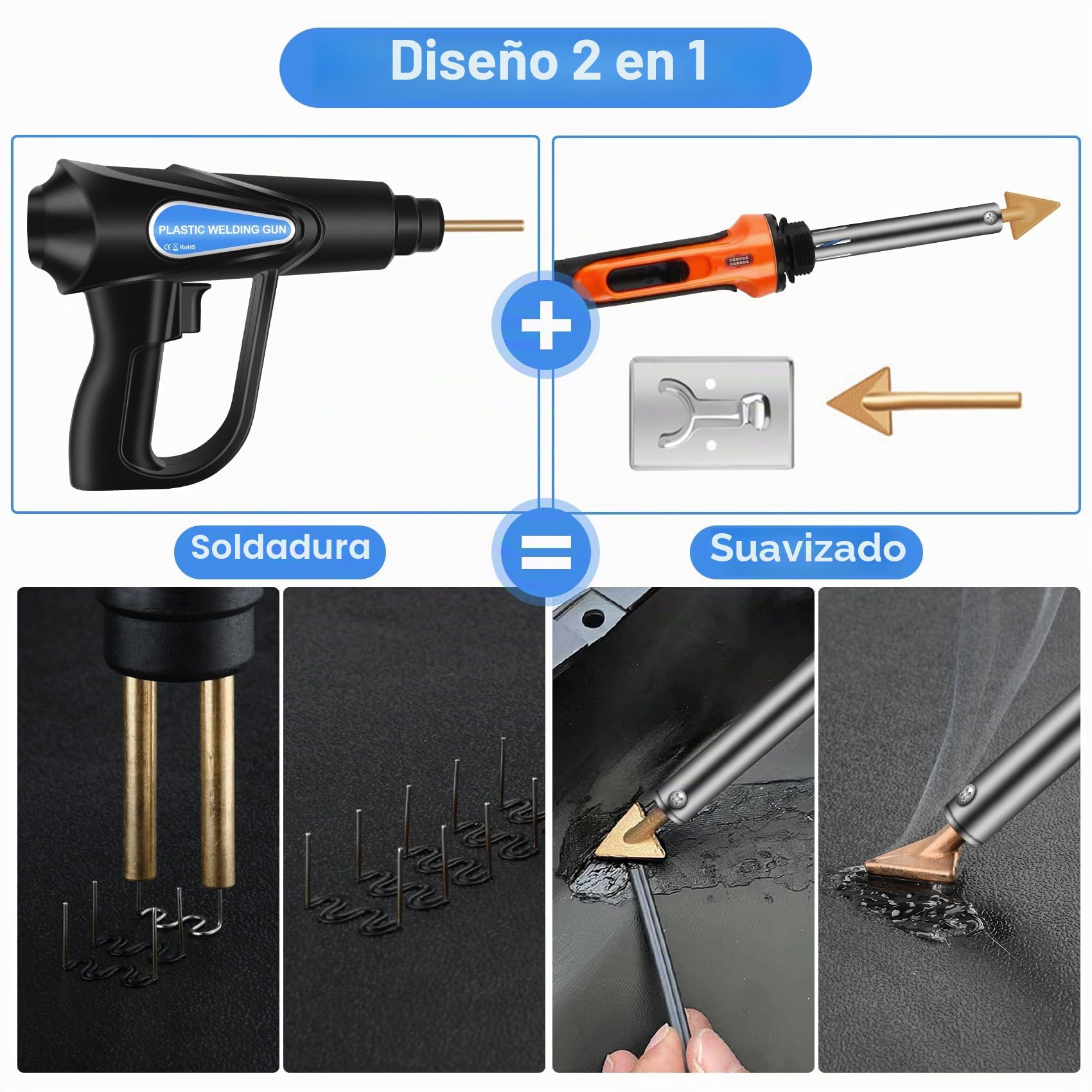 Equipo de soldadura de plástico - Set de reparación de plástico 852 piezas, soldador de plástico para parachoques de auto/piezas de auto/kayak/canoa | Equipo*2 & Accesorios*850