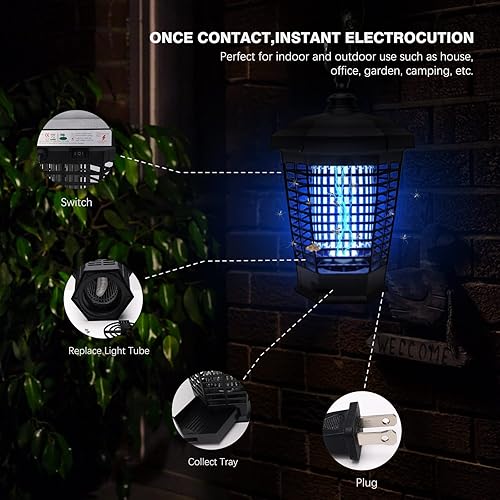 Miniatura 5 de Exterminador de insectos para exteriores, 4200 V, eléctrico, para interiores, con luces UV, 18 W, trampas para moscas, matamoscas para mosquitos,