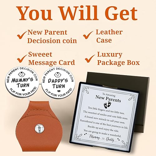 Miniatura 2 de Nueva moneda de decisión para padres con funda de cuero  Mommy vs Daddy Turn  Divertido recuerdo para compartir deberes de cuidado del bebé y tareas